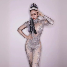 演出服女满钻假漏肉葡萄印花连体长裤钢管跳换舞队