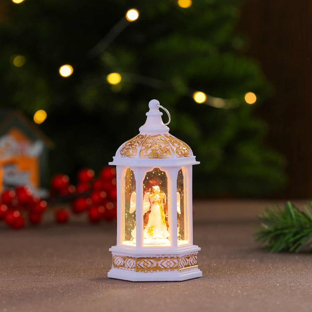 Inyección de agua de Navidad nieve hexagonal lámpara de viento iluminante lámpara de noche regalos de Navidad decoraciones de Navidad