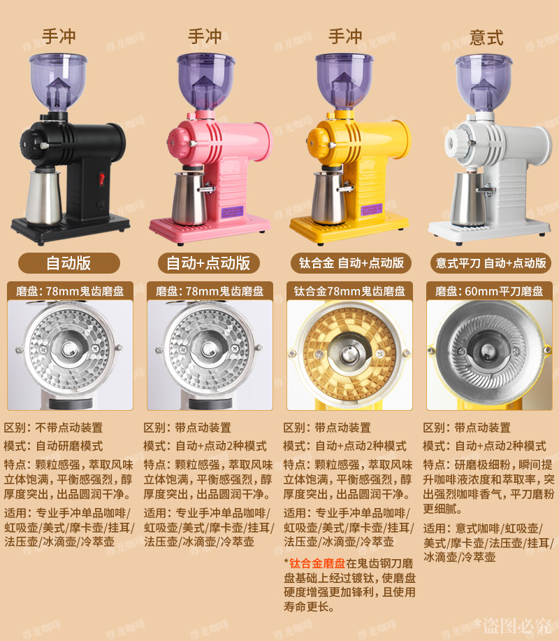 Optional 110V commercial electric small Fuji bean grinder single product ghost tooth grinding disc small steel cannon coffee bean grinding home