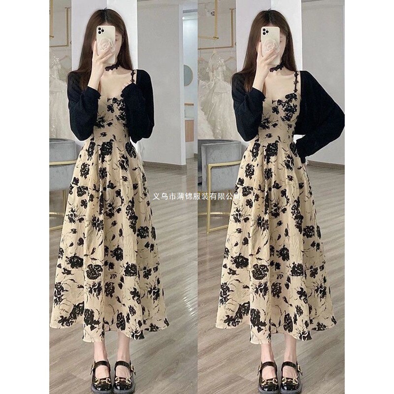 2026 Summer New Style French Retro Floral Suspender Dress Hepburn Style Chic Cardigan Long Skirt Two-Piece Set 2026 Summer New Style French Retro Floral Suspender Dress Hepburn Style Chic Cardigan Long Skirt Two-Piece Set
