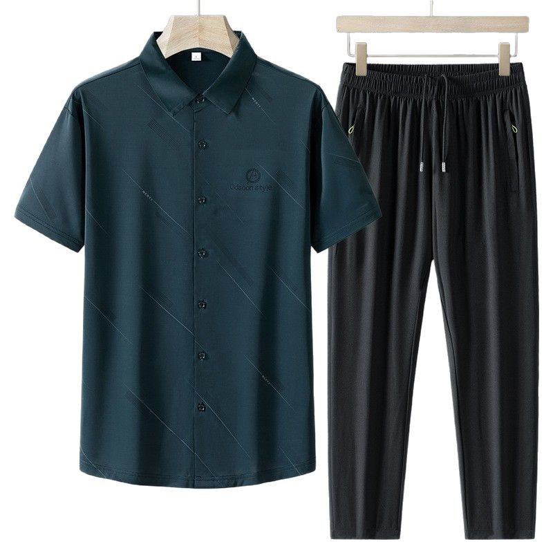 Traje deportivo de seda de hielo de verano para hombres, nuevas camisas de mediana edad y ancianos, ropa deportiva informal delgada de secado rápido para hombres