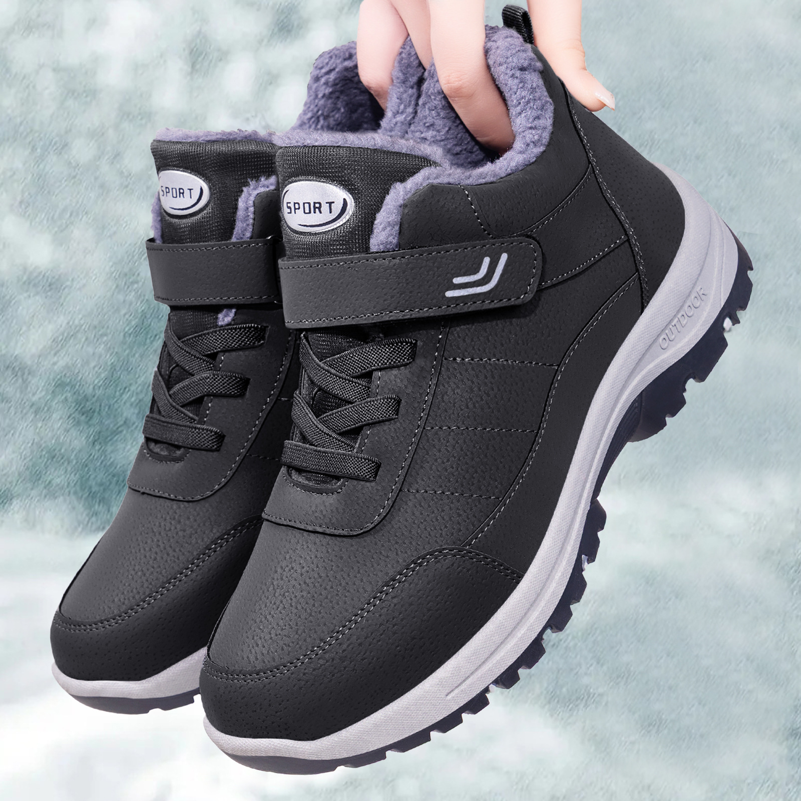 Zapatos de hombre nuevos zapatos de algodón de invierno transfronterizos botas de velcro calentamiento botas de algodón con suela gruesa y cómoda botas de hombre
