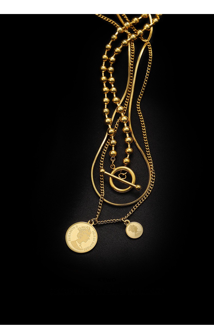 Titanium Steel Pendant Material Wholesale Jewelry Basic Modern Style Classic Style Geometric Round Titanium Steel Plating Three Layer Necklace Pendant Necklace