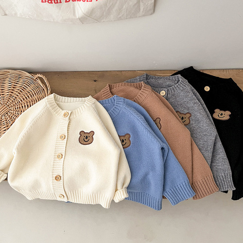 ins Korean style children's knitted cardigan coat spring and autumn infant long-sleeved tops men's and women's baby sweaters outing clothes