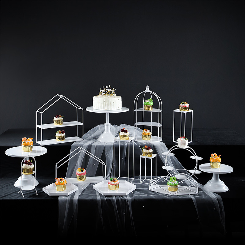 Decoración de mesa de postre comida fría descanso de té decoración de la Mesa bandeja de la Mesa soporte de exhibición jaula de pájaros de hierro té de la tarde Merienda soporte de la torta image 11