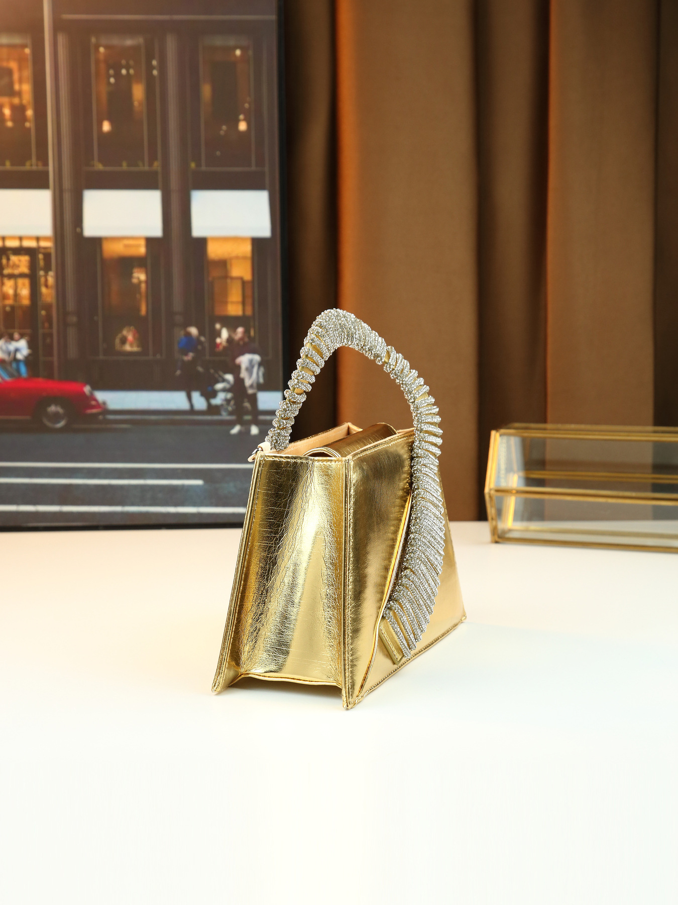 Elegante borsa a mano di lusso tempestata di diamanti, borsa quadrata da donna finemente realizzata per feste, con catena, da portare a tracolla o a spalla._voghion.com