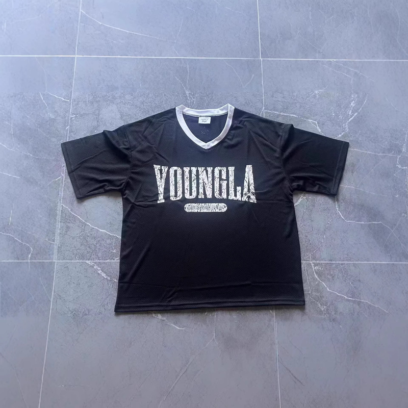 YOUNGLA American Style Trendy Brand Oversized T-shirt Men's Sports Fitness Quick-drying Breathable Large Mesh Printed Short-sleeved Top