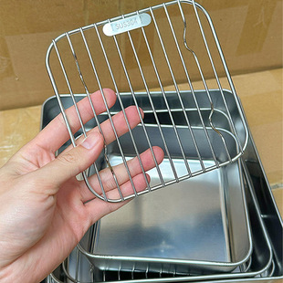 ♡Stainless Steel Air Fryer Baking Pan Household New Rectangular Tray with Oil Drain Rack