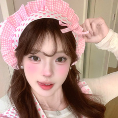 粉红厨娘波点格子春夏新款花边头巾发夹女甜美拍照道具lolita发饰