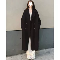Демисезонное длинное шерстяное пальто, куртка, до середины икры, корейский стиль, западный стиль, для подростков