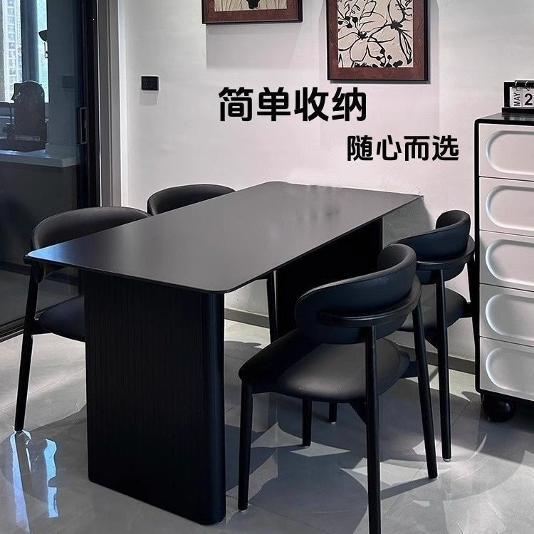 Minimalist Black Matte Slate Dining Table And Chair Set For Small...