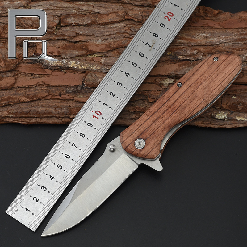 厂家批发不锈钢户外折刀野外求生木手柄野营防身户外刀具