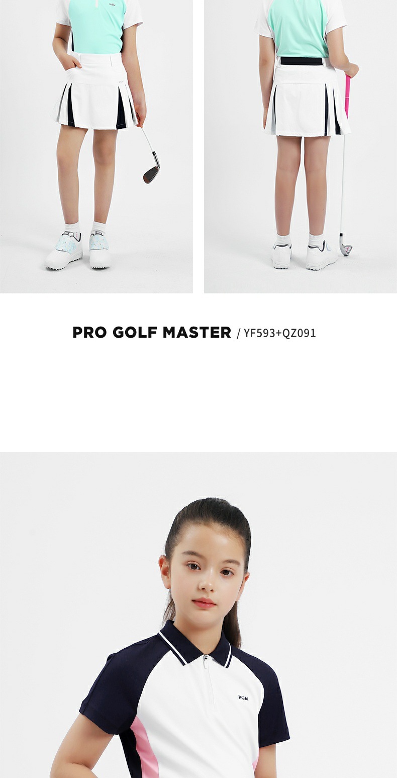 Áo thun tay ngắn golf trẻ em PGM cho bé gái – chất liệu thun thể thao thoáng mát — Yf593 màu xanh lá cây, Yf593 màu xanh hải quân, Yf593 màu trắng chi tiết 4