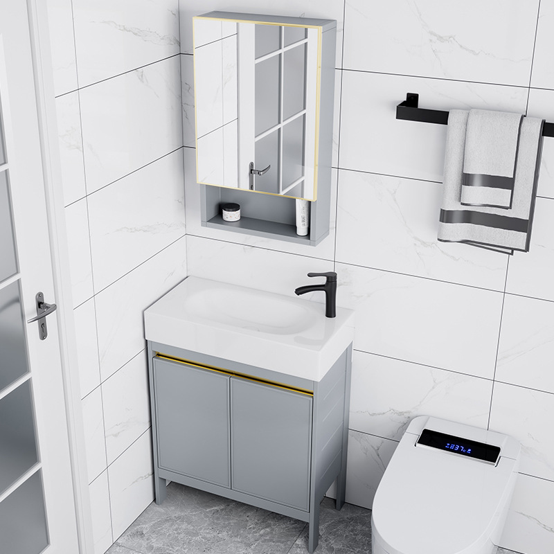 Ultra-estrecho tipo de piso espacio de aleación de aluminio baño gabinete combinación pequeño apartamento lavado de manos lavabo de baño lavabo piscina