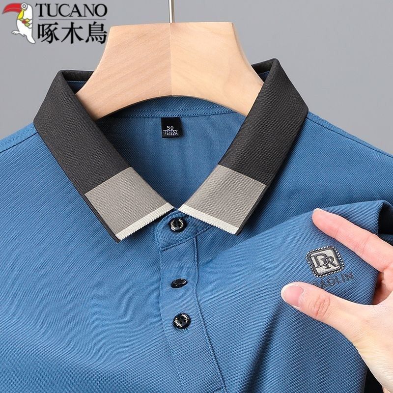 Nuevo Polo guapo de los hombres de verano que cose la Camiseta de algodón mercerizado de los hombres de moda flojos cómodos guapos