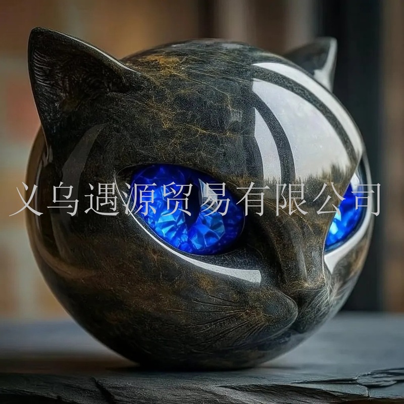 新品Luxury Black Cat Stone Sculpture 奢华黑猫装饰,家居装饰|undefined