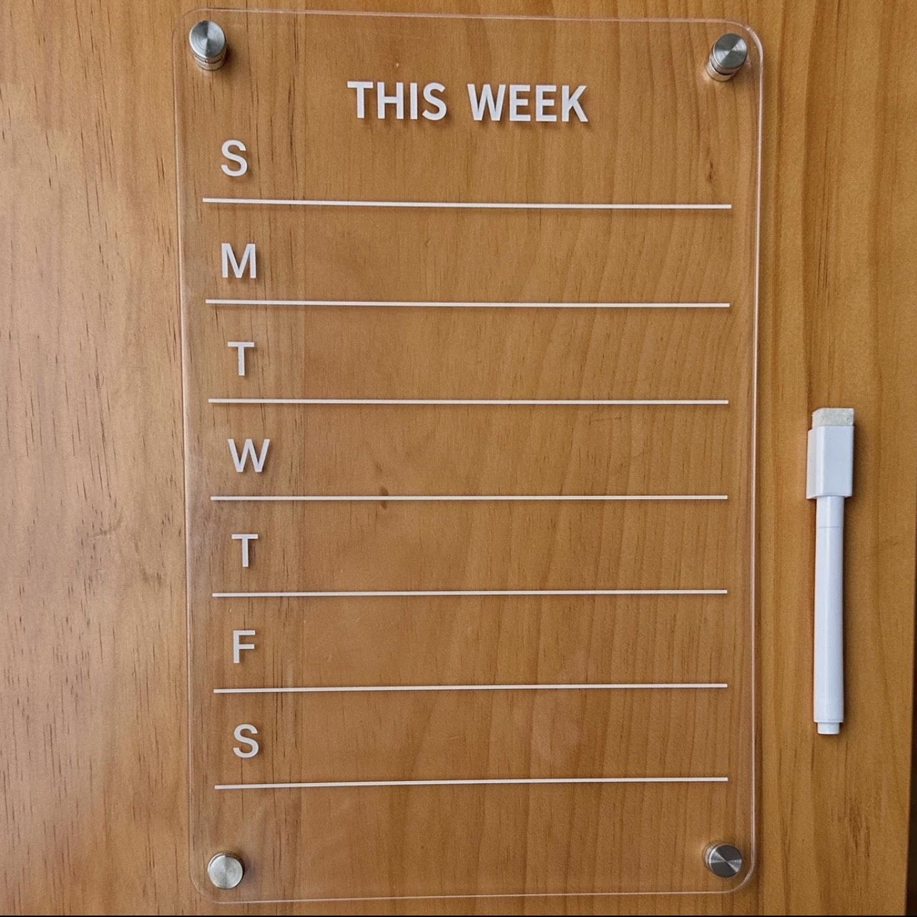 Tablero de exhibición de succión magnética Memo de acrílico que se puede borrar del tablero de mensajes de la etiqueta del refrigerador, horario semanal de puerta de hierro de entrada transparente