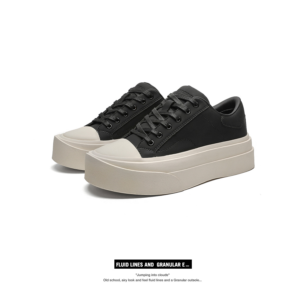 Big Head Irregular Thick Sole Heightened Black and White Shoes 남성용 올 매치 트렌디 슈즈 정품 가죽 남성용 캐주얼 스니커즈 세련된 편안한 남성용 신발