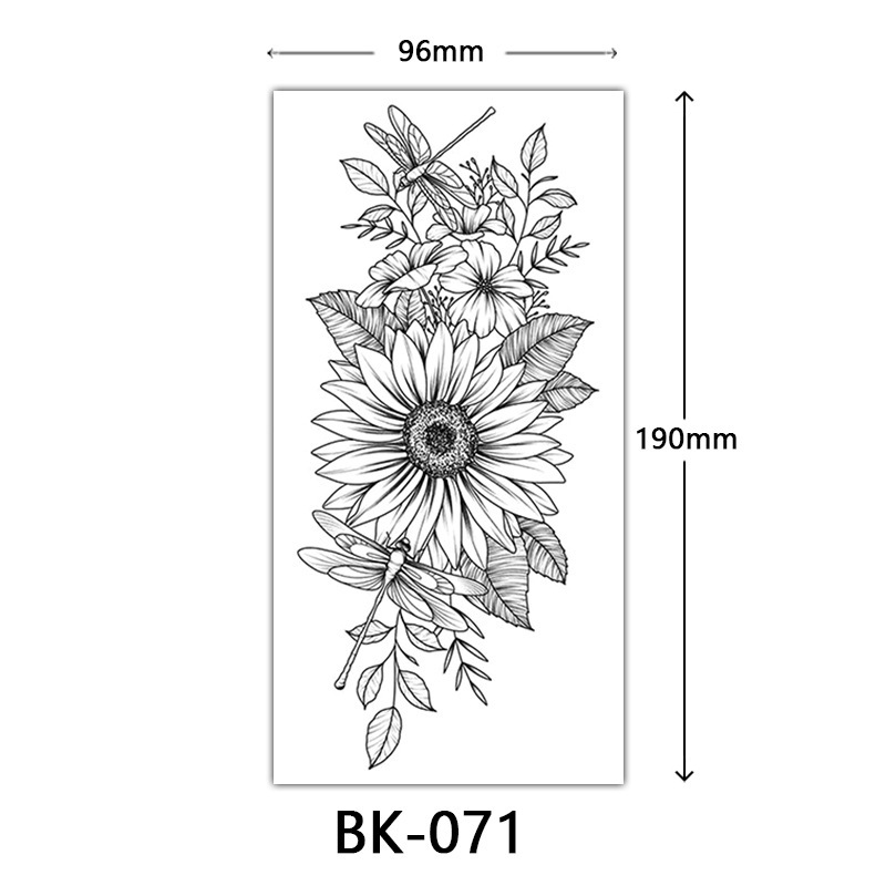 クロスボーダー特別供給スケッチフラワータトゥーステッカースケッチタトゥーステッカーバラの花黒と白の花タトゥー|undefined