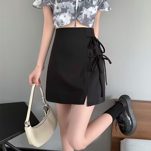 Academic-style fashionable half-body skirt with high waist and draping tie for women, summer short pleated skirt, ultra-beautiful new design, versatile.