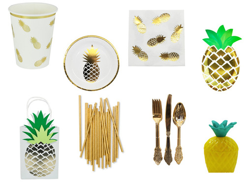 New hot stamping pineapple white disposable tableware paper plate paper cup tissue set adult party wedding decoration