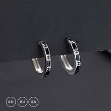 一念 999足银复古个性素圈耳扣简约冷淡风几何圆圈黑色耳饰品代发