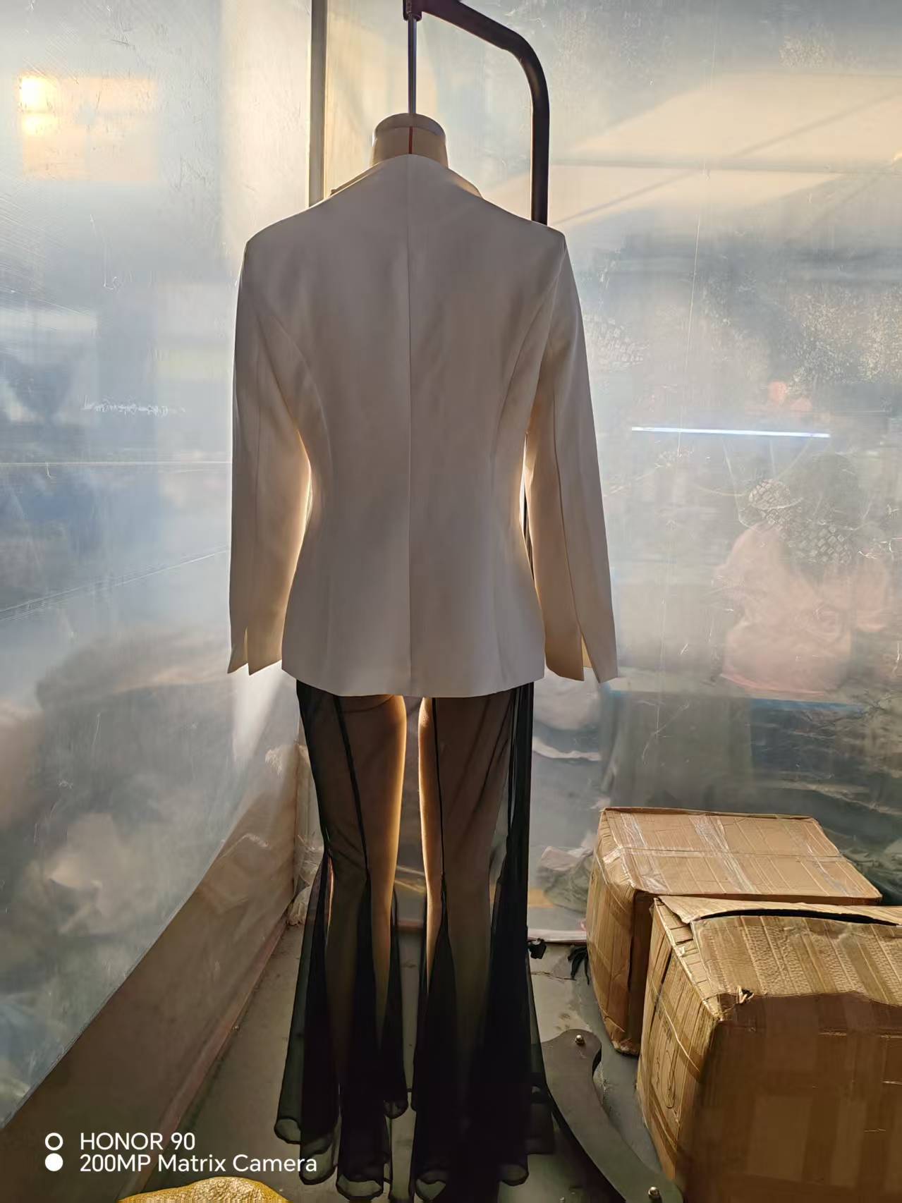 Dam blazer och kjol set i mesh i enfärgad modestil_voghion.com