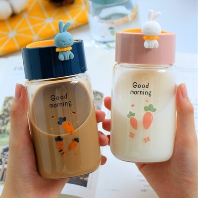 可爱玻璃杯简约少女带盖网红水杯女韩国学生小巧便携清新森系杯子|ru