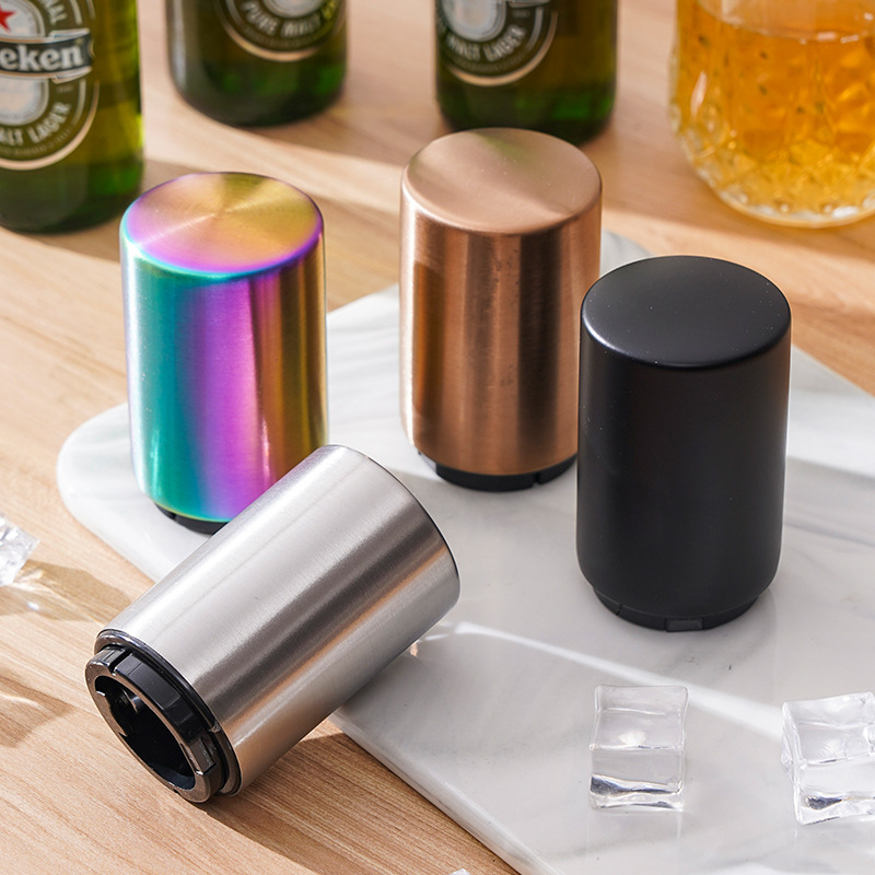 Abridor de botellas de cerveza explosivo transfronterizo abridor de botellas de acero inoxidable creativo Abridor de tapa automático de presión puede imprimir logotipo