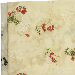 Shoka Plain Satin Printed National Style Ink Plum Bamboo Chiffon Printed Cloth Spring and Summer Blouse Cheongsam Fabric