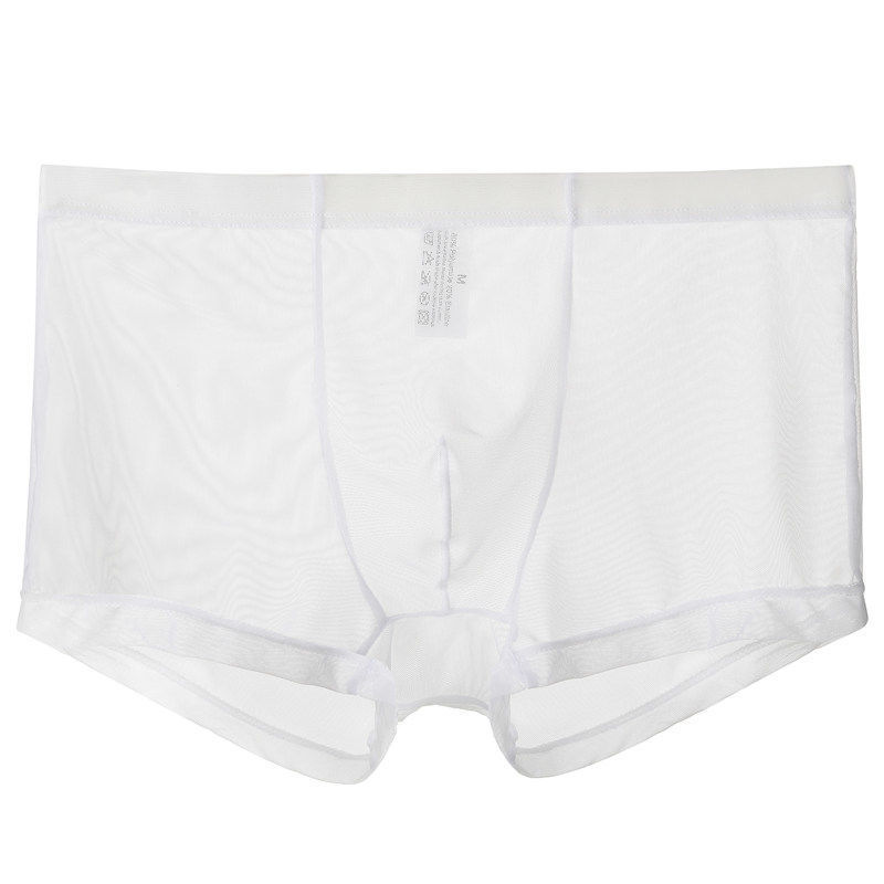 Fully Transparent Men's Sexy Boxer Briefs Thin Ice Silk Mesh Large Size Four-Corner Ice Silk Printed Boxer Briefs