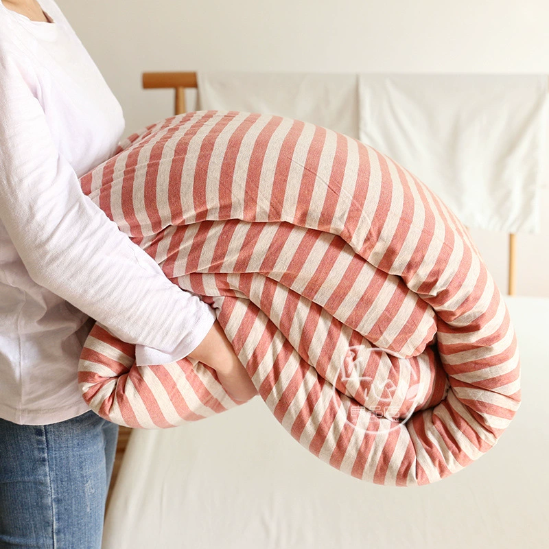 Оптовая продажа хлопкового весенне-летнего одеяла из джерси, высококачественного японского трикотажного одеяла для студенческого общежития, полосатого двойного тонкого одеяла, которое можно стирать в машине.