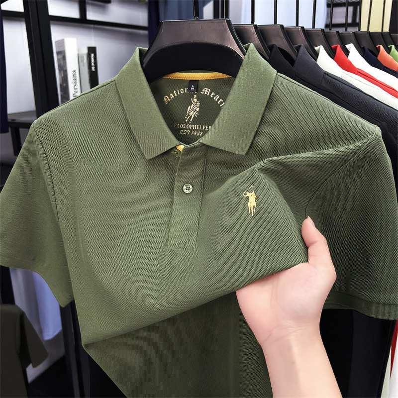 Summer Lapel Polo Shirt Pony Logo Short-Sleeved Pure Cotton Men's Fashion Trendy Embroidered Breathable Skin-Friendly Loose Top Summer Lapel Polo Shirt Pony Logo Short-Sleeved Pure Cotton Men's Fashion Trendy Embroidered Breathable Skin-Friendly Loose Top