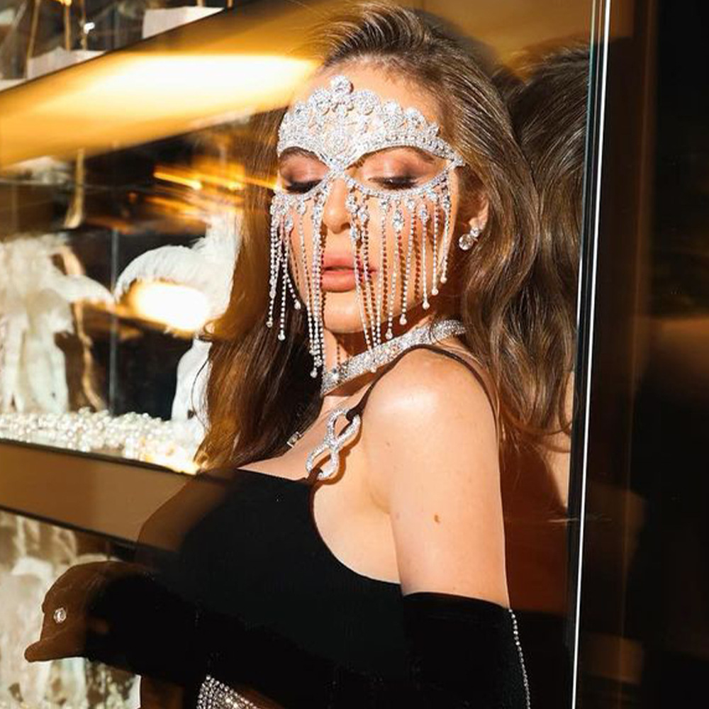 INS blogger rhinestone borla máscara de moda transfronteriza mascarada decoración de la cara exagerada diamante completo accesorios para el cabello mujer mask06
