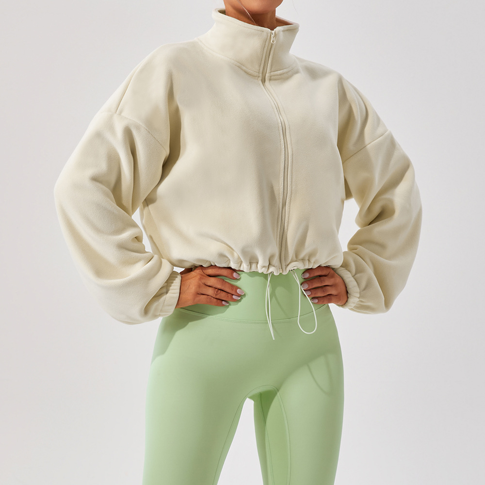 Personalizada invierno collar suelto y cachemira calentamiento correr abrigo corto ocio chaqueta deportiva de cordero al aire libre chaqueta deportiva mujer