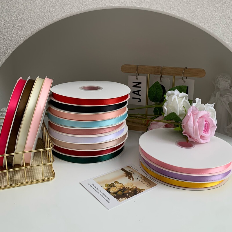 New Year 1cm Ribbon Flower Gift Box Packaging Ribbon Flower Shop Flowers Polyester Ribbon DIY Bow Packaging Material