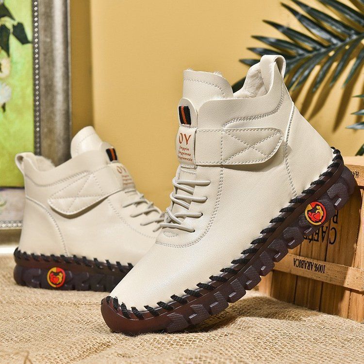 Spot Winter Velvet Warm Boots for Women British Style Fashion Versatile Velcro Casual High-Top Cotton Boots Large Size