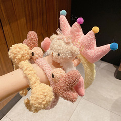 Korean-style cute headband for washing your face, featuring adorable bunny-ear headwear—plush hair hoop with trendy design, perfect for makeup application and removal, also great as a stylish hair accessory for girls and online influencers.