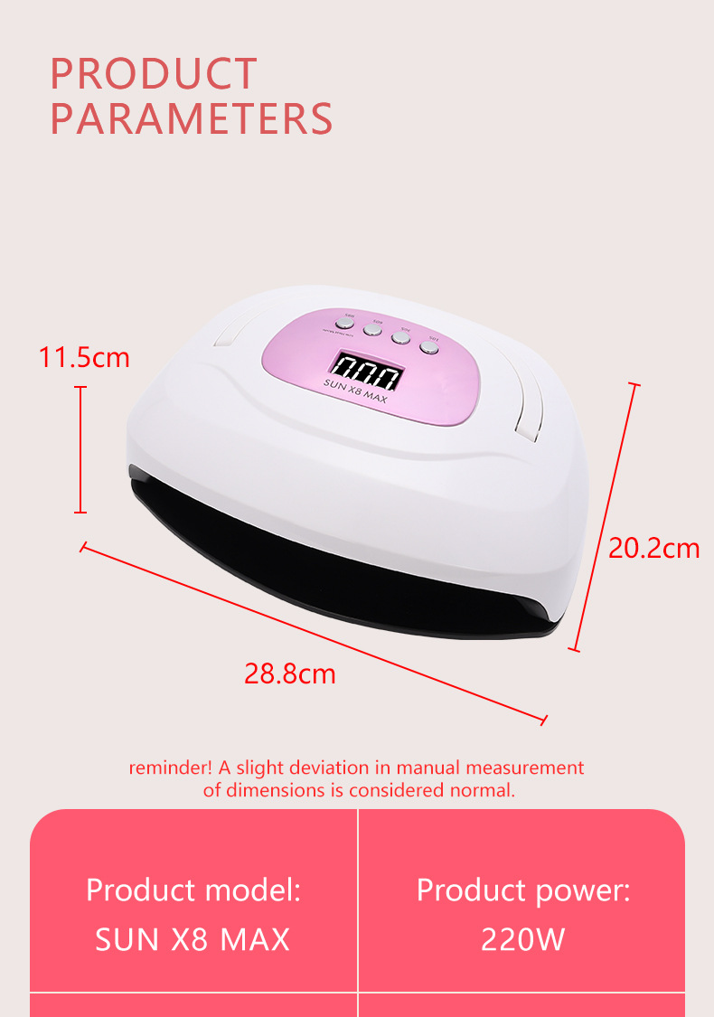 Yeni çift el tırnak makinesi fototerapi lambası el çantası 220W yüksek güçlü çabuk kuruyan tırnak jeli kürleme kurutucu X8