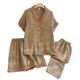 New Women's Cotton Spring and Summer Short-sleeved Home Wear Trousers Three-piece Set Yarn-dyed Pajamas Jacquard Cotton Casual suit