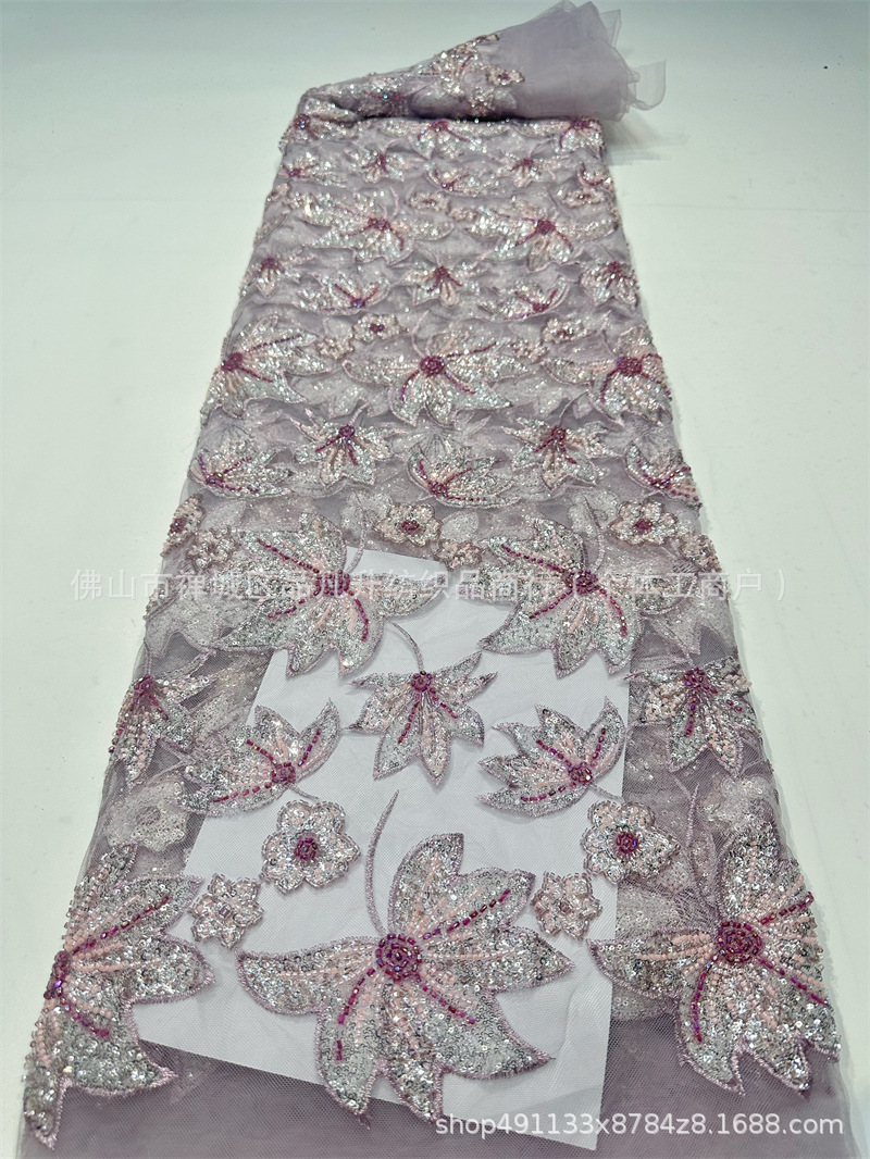 Bordado de tubo de cuentas Industria pesada Lujo Color Diamond Bordado Tela Vestido de novia Cena Vestido de dama Tela de encaje image 10