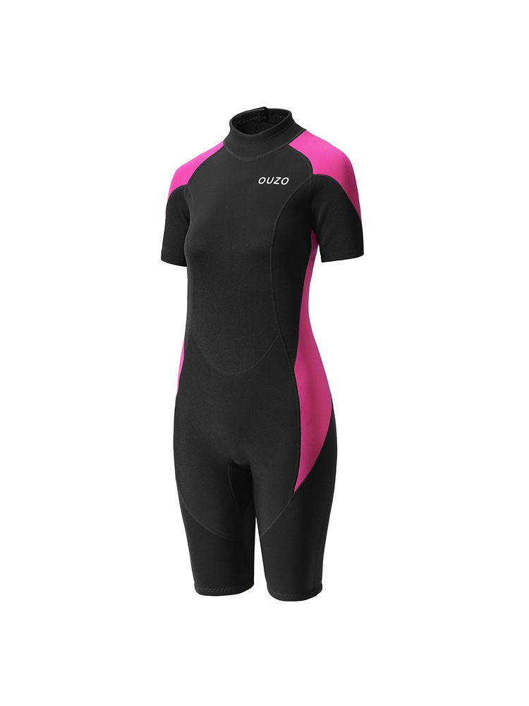Traje de buceo de una pieza OUZO de 1.5mm para mujer, manga corta, protección solar y cálido, para surf y snorkel, traje de buceo engrosado para buceo libre
