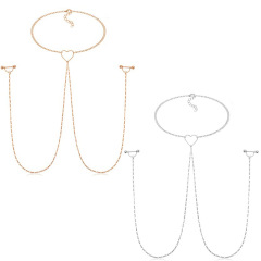 Euro-American Cross-Border New Arrival Stainless Steel Sexy Heart-Shaped Barbell Nipple Chain & Ring Adult Intimate Accessories Breast Chain