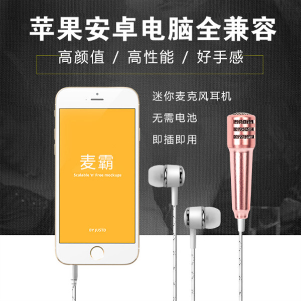 小话筒耳机麦克风唱吧直播录音入耳耳麦手机/有线直播K歌神器