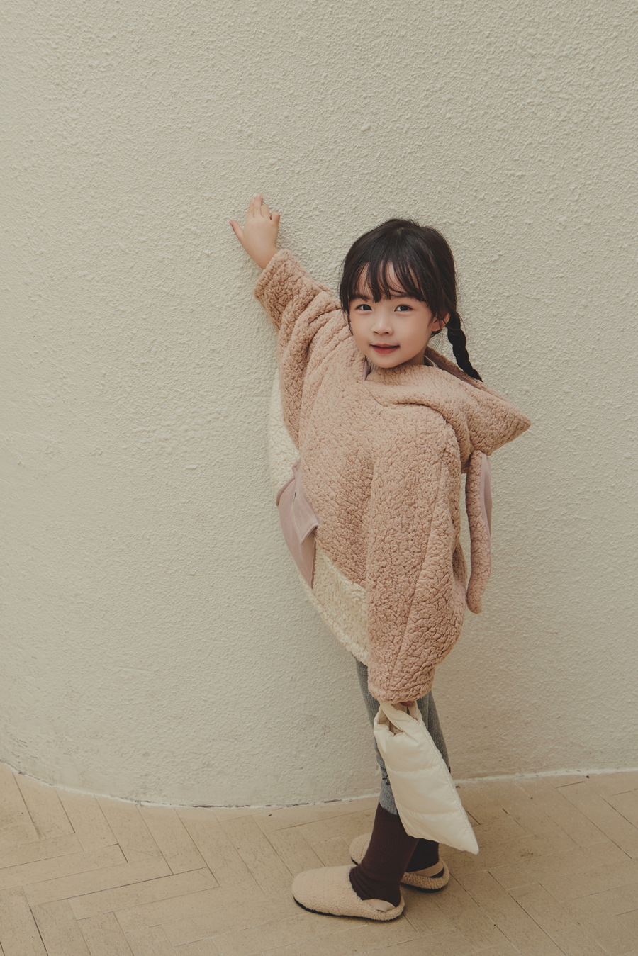 Manteau pull en peluche à bulles 2 couleurs pour fille, vêtement d'hiver pour enfants, lapin mignon, nouvelle collection 2023_voghion.com