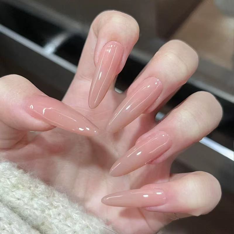 Purely Handmade Nail Art, Nude Color Long Style, 2026 New Model, High-End Solid Color Almond Nails, Suitable for School, Brightens Complexion, Removable
