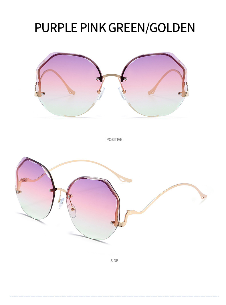 Nouvelles lunettes de soleil à bords coupés sans cadre Tendance européenne et américaine Lunettes de soleil dégradées à film océanique Lunettes de soleil à fleurs en forme de papillon_voghion.com