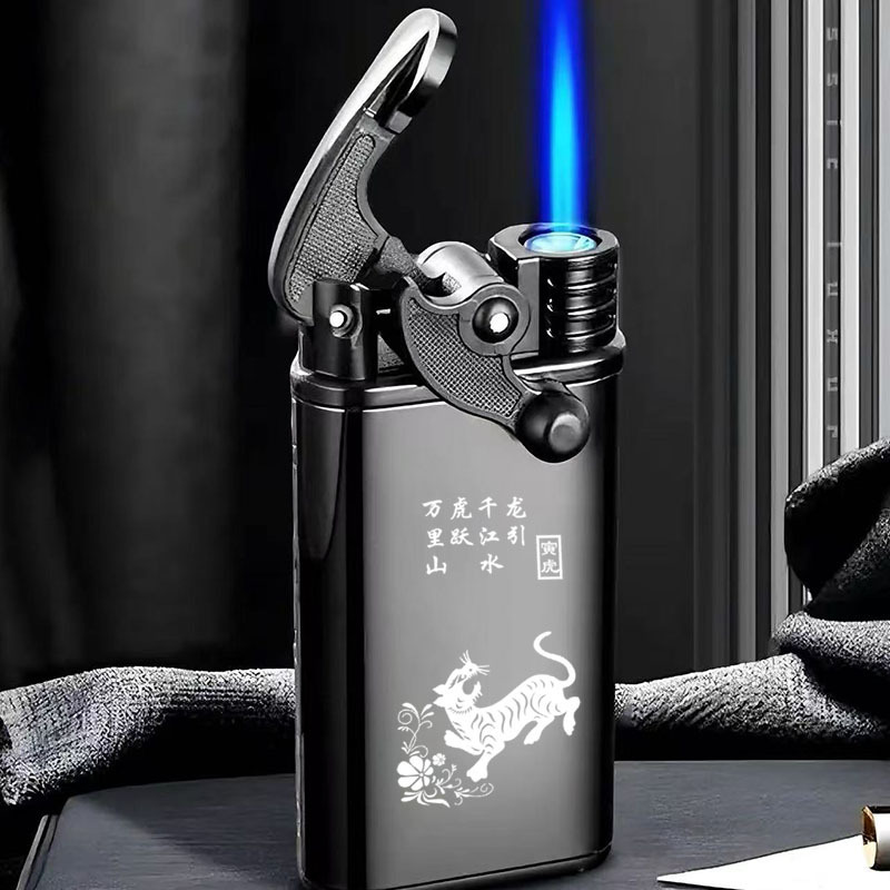 新款创意摇臂充气防风打火机金属蓝焰直冲复古个性炫酷男士刻字潮|undefined