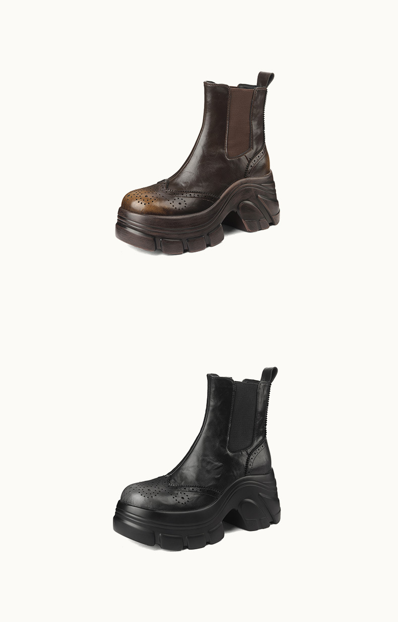 Giày boot Chelsea nữ cổ ngắn đế dày mũi tròn màu nâu cổ điển — Lớp lót nhung đen, Nhung nâu, Lớp lót đơn màu đen, Lớp lót đơn màu nâu chi tiết 8