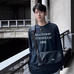 Ac春秋美式潮牌1996做旧字母长袖t恤男女情侣宽松打底衫t恤做旧风